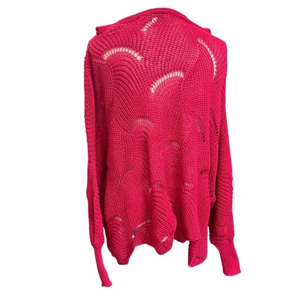 Davi & Dani Hot Pink Open Knit Sweater L Oversized Slouchy Beachy Lightweight - Picture 5 of 11